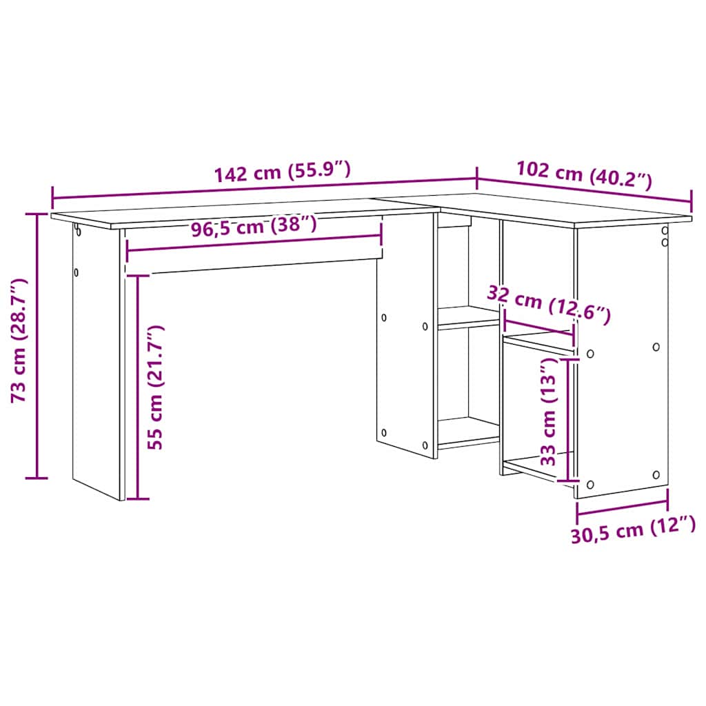 vidaXL Γραφείο Sonoma Δρυς 142 x 102 x 73 εκ Επεξεργασμένο ξύλο
