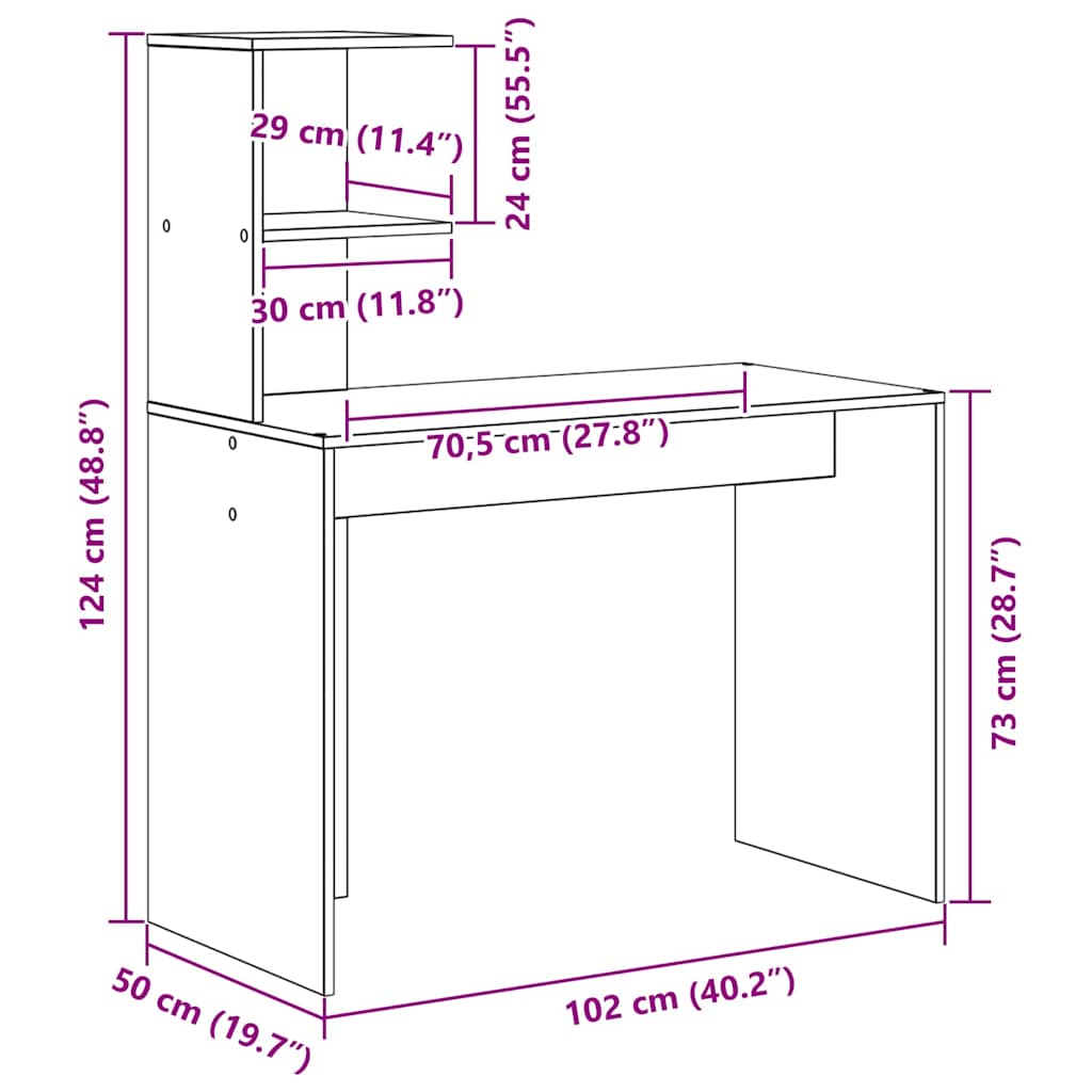 vidaXL Γραφείο Λευκό 102 x 50 x 124 εκ. Επεξεργασμένο Ξύλο
