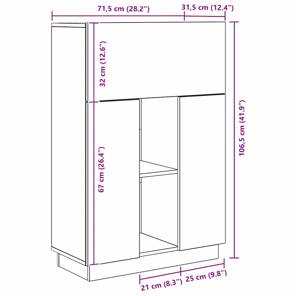 vidaXL Γραφείο Καπνιστή δρυς 71.5 x 31.5 x 106.5 εκ Επεξεργασμένο ξύλο