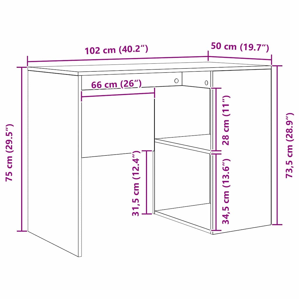 vidaXL Γραφείο Γκρίζο Σονομα 102 x 50 x 75 εκ Επεξεργασμένο ξύλο