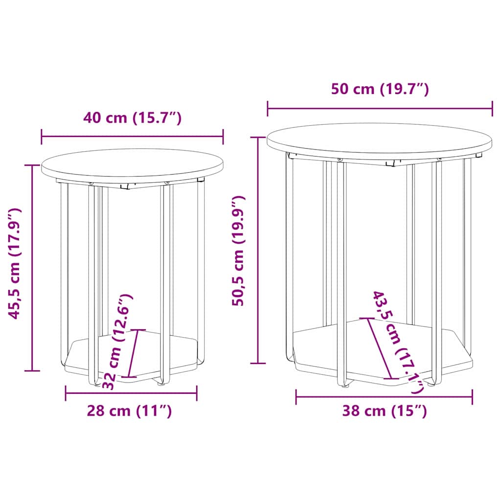 vidaXL Σετ βοηθητικά τραπεζάκια 2 τμχ. Γκρι 50 x 50 x 50,5 cm