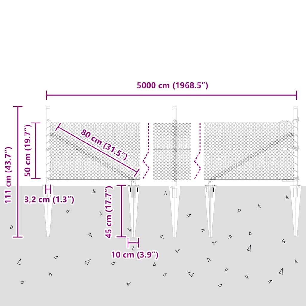 Γκρι Πολυγωνικός Φράκτης vidaXL 0,5x50 m