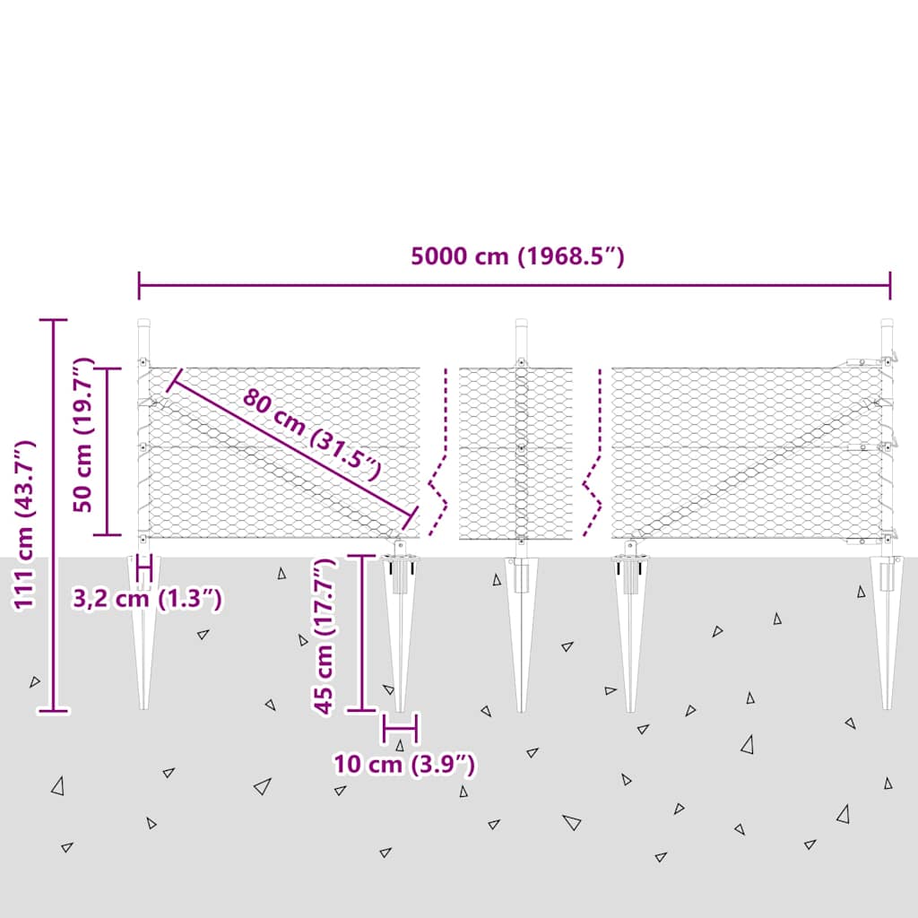 vidaXL Hexagon Fence Γκρι 0.5x50 μ Χάλυβας
