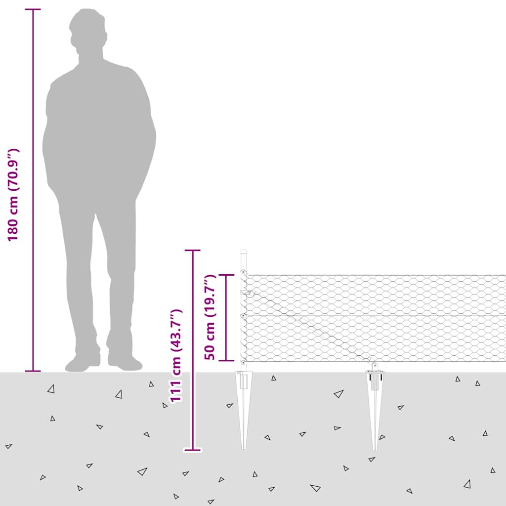 vidaXL Φράχτης Εξαώροφος Γκρι 0.5x50 m Χαλύβδινος