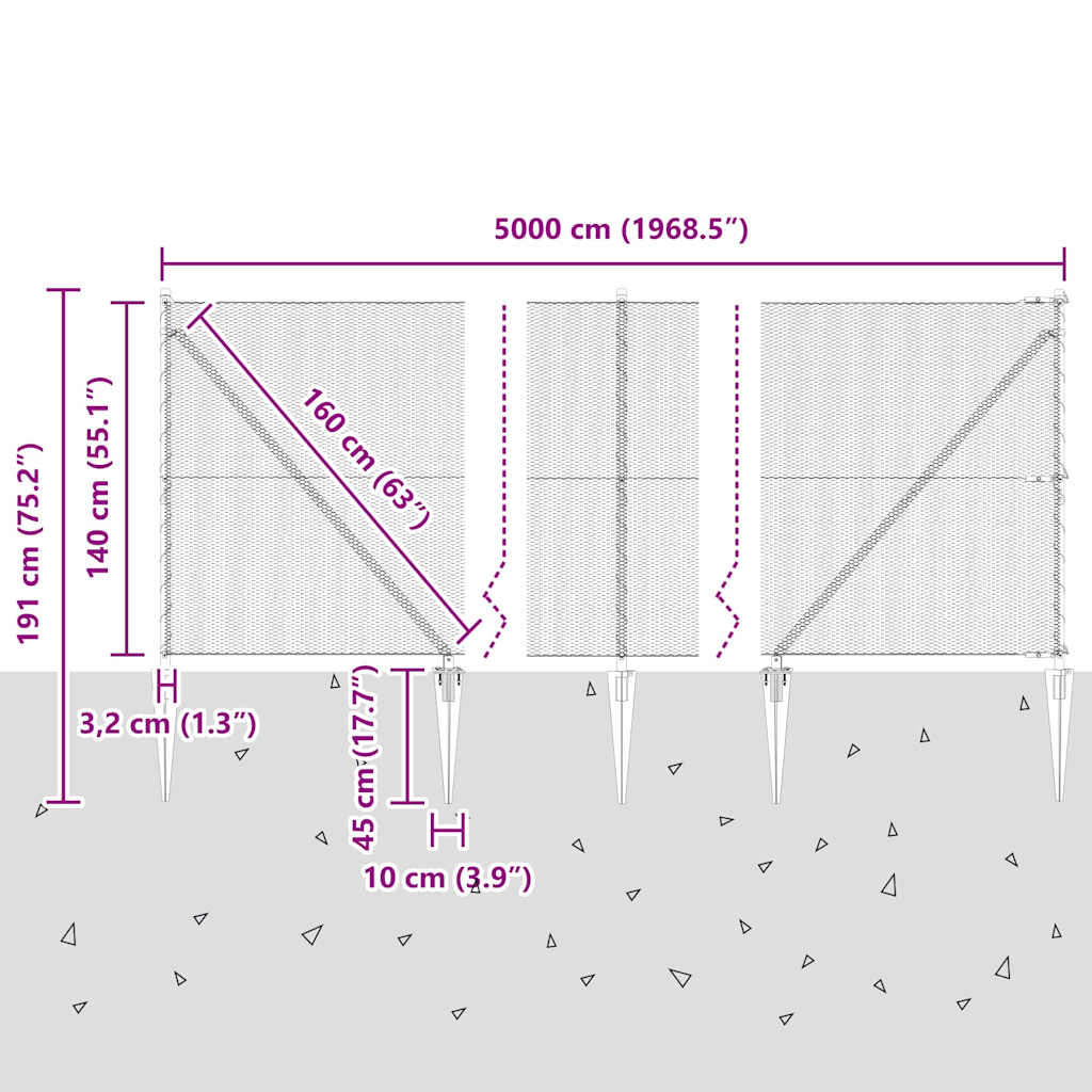 vidaXL Φράχτης Hexagon Γκρι 1.4x50 μ Ατσάλι
