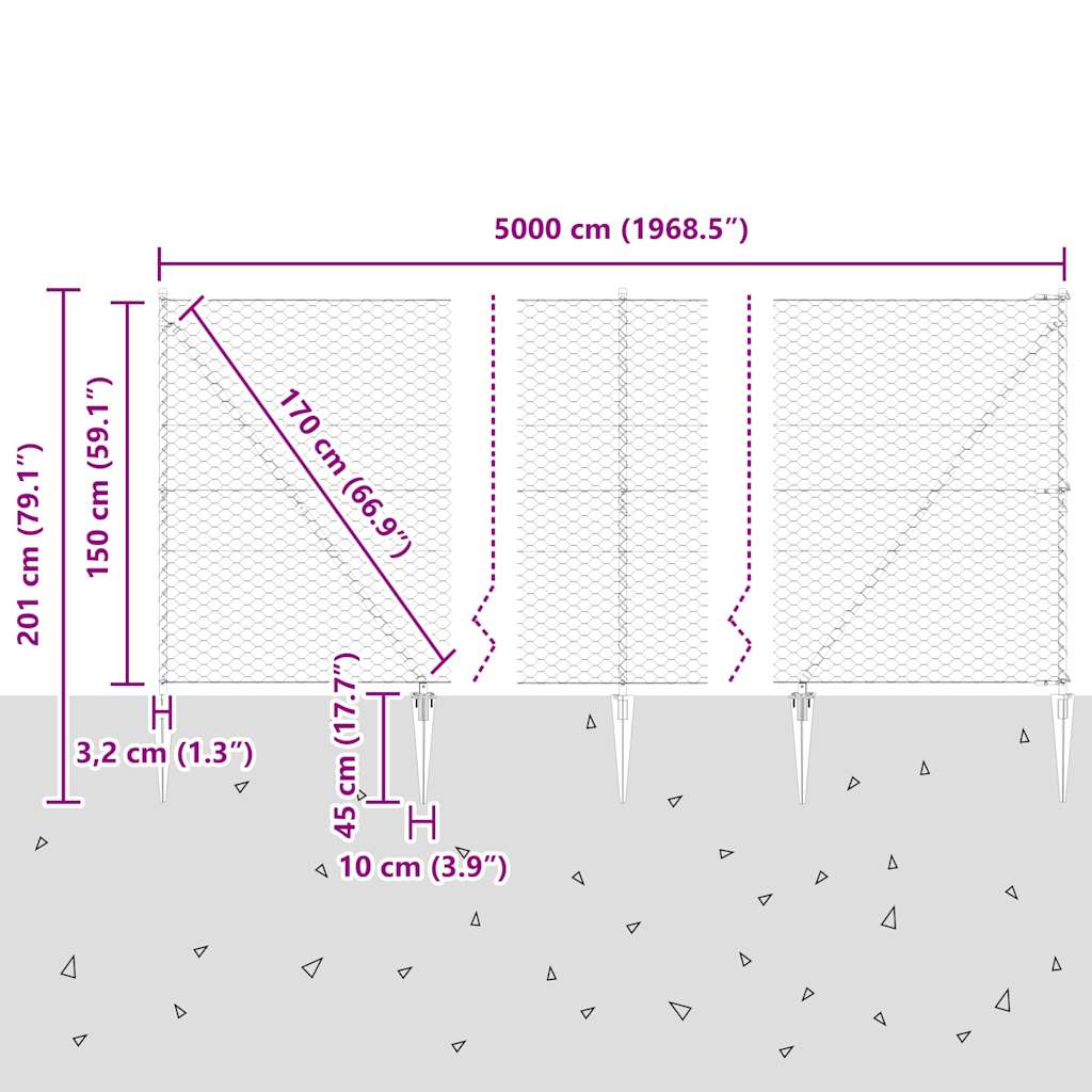 vidaXL Εξάγωνος Φράχτης Γκρι 1.5x50 μ Μέταλλο