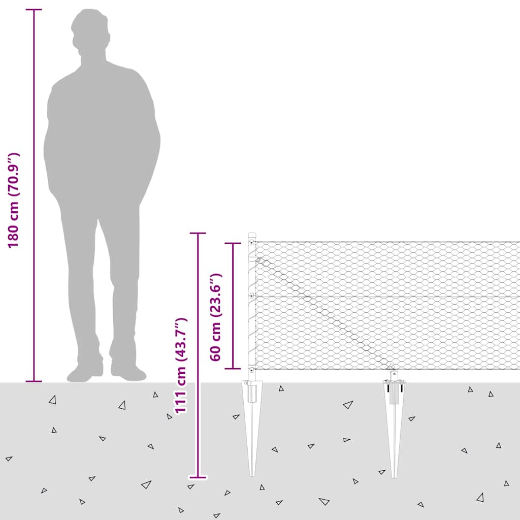 Φράχτης vidaXL Εξάγωνος 0.6x100 μ Γαλβανισμένο Ατσάλι