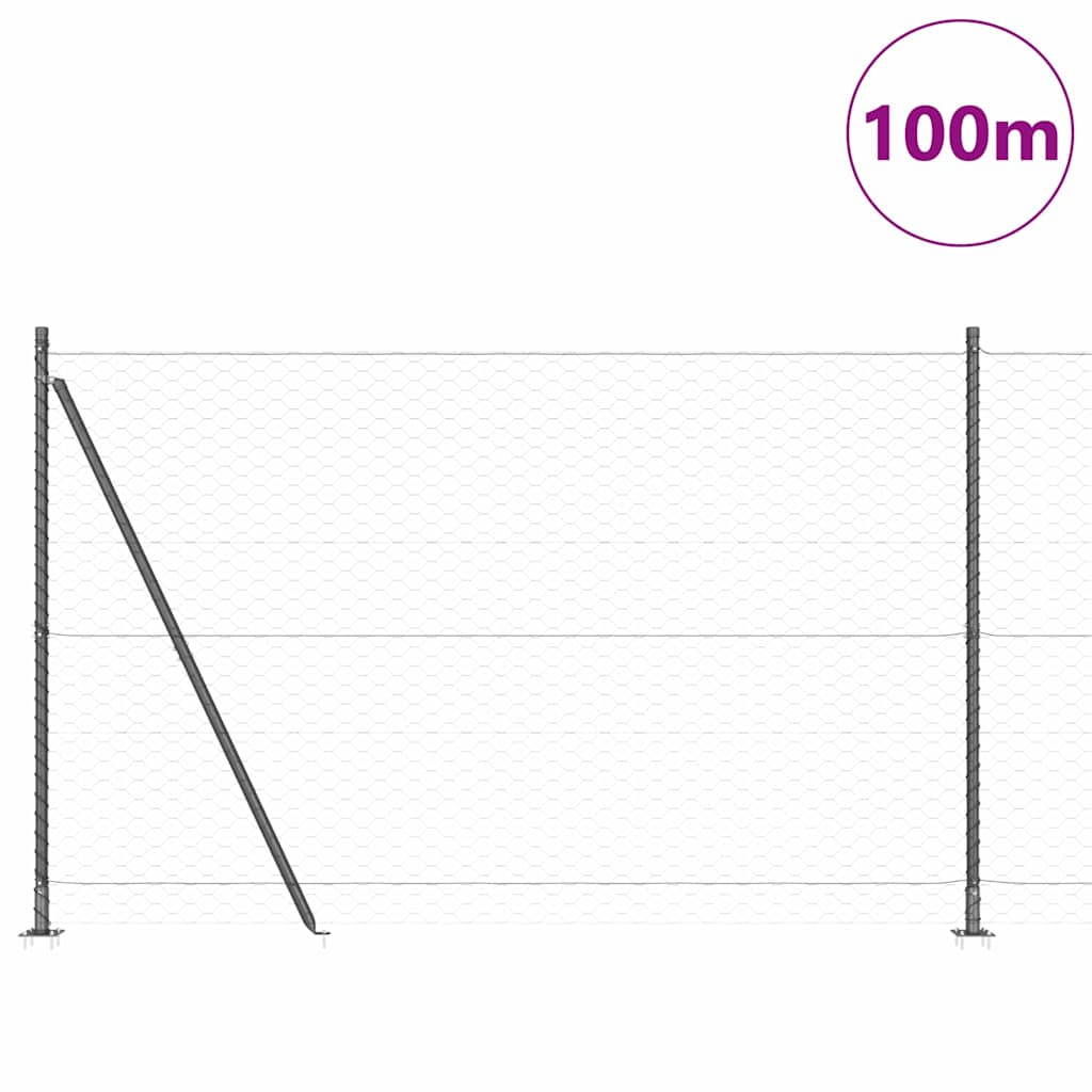 vidaXL Γκρίζος Εξαγωνικός Φράχτης 1.6 x 100 μ Χάλυβας