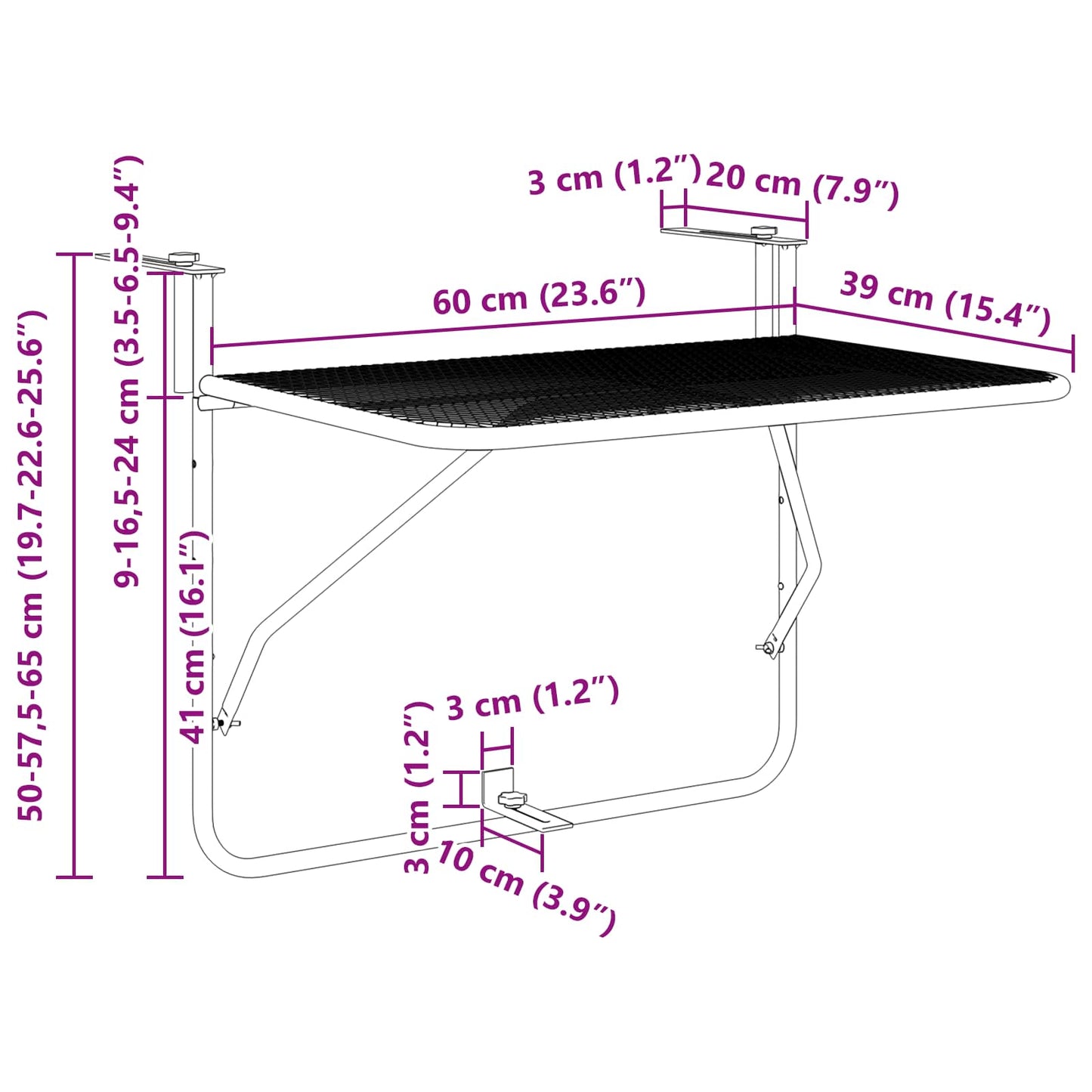 vidaXL Κρεμαστός Τραπέζι Μπαλκονιού Μουσταρδί 60 x 39 x 65 εκ. Ατσάλι