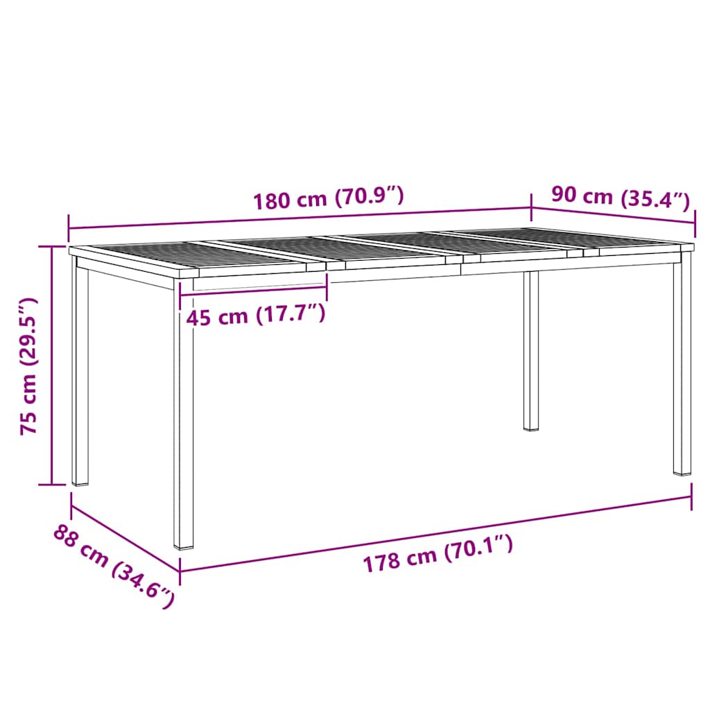 vidaXL ΤραπέζιΦαγητού Καφέ 180 x 90 x 75 cm Στερεό Ξύλο Τίκ