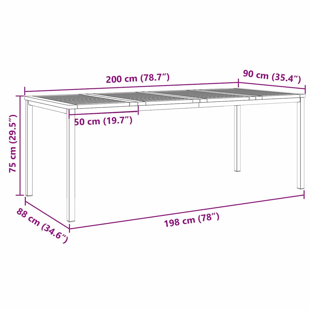 vidaXL ΤραπέζιΦαγητού Καφέ 200 x 90 x 75 cm Στερεό Ξύλο Τίκ