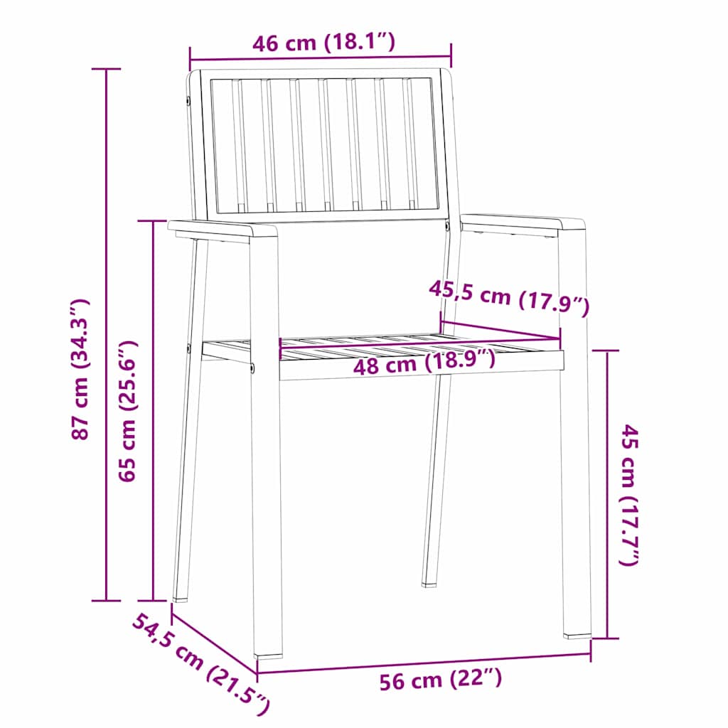 vidaXL Καρέκλα Κήπου 2 pcs Καφέ 56 x 54,5 x 87 εκ. Στερεό Ξύλο Τίκ