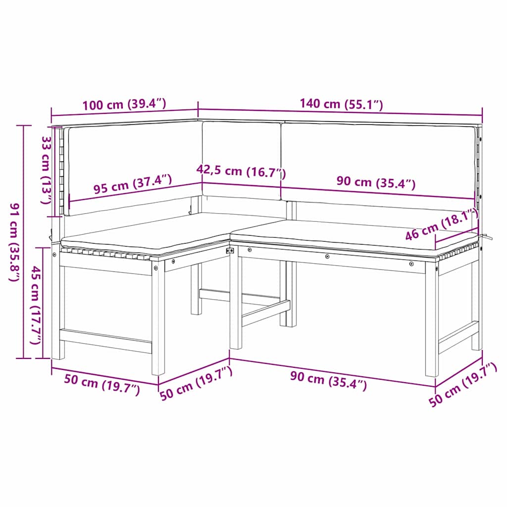 vidaXL Γωνιακός Πάγκος Κήπου Καφέ 140 x 100 x 91 εκ.