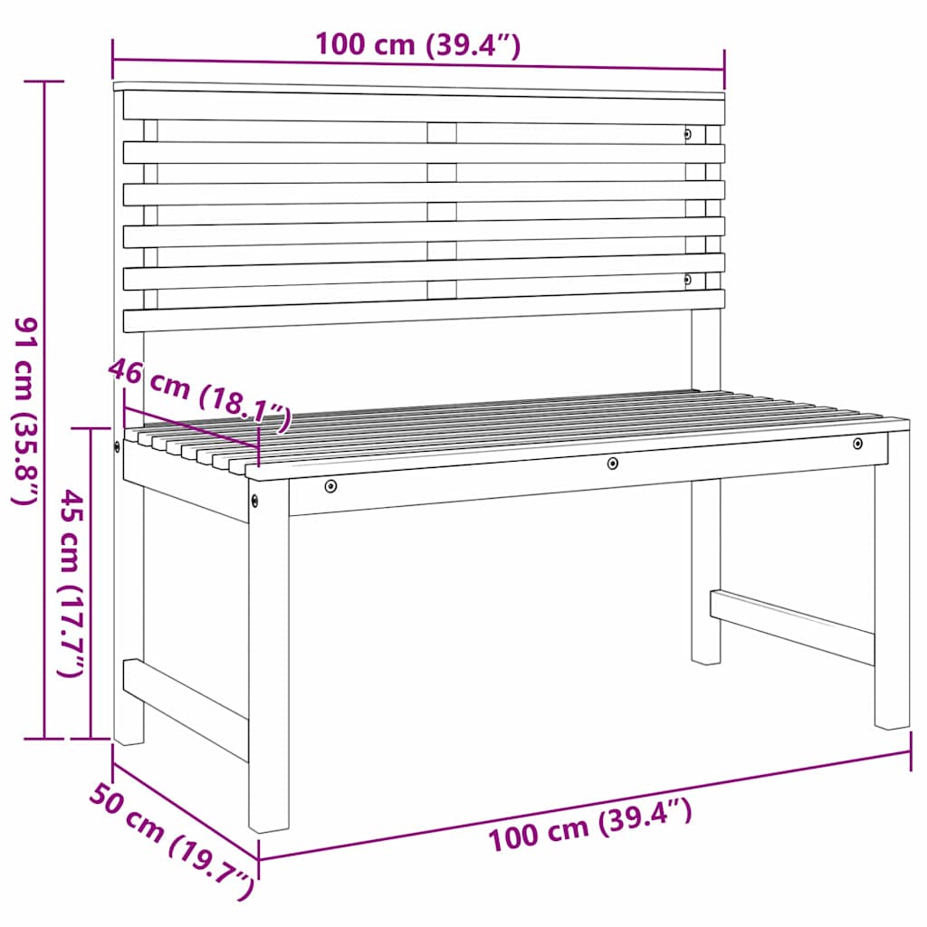 vidaXL Παγκάκι κήπου Καφέ 100 x 50 x 91 εκ. Μασίφ ξύλο ακακίας