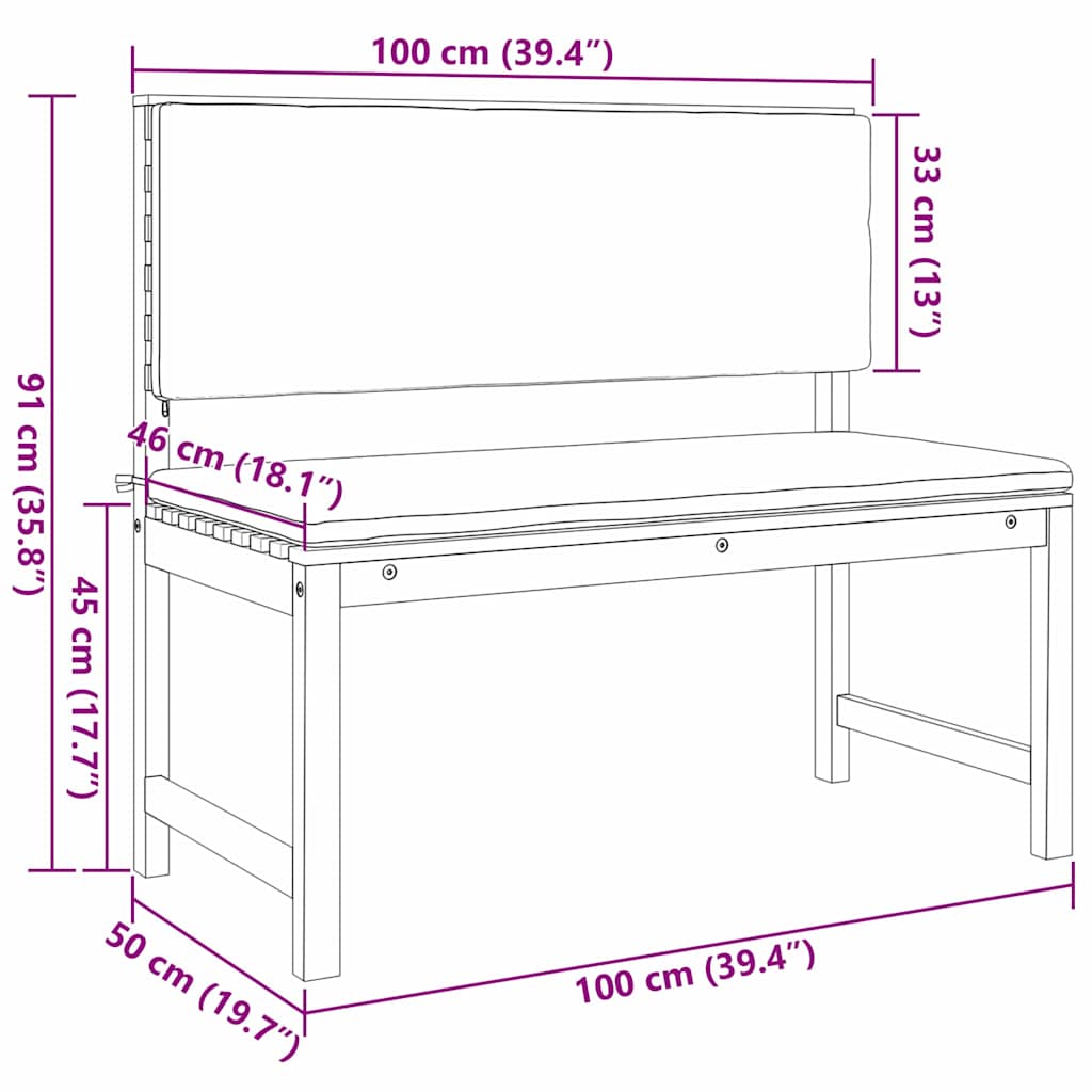 vidaXL Παγκάκι κήπου Καφέ 100 x 50 x 91 εκ. Μασίφ ξύλο ακακίας