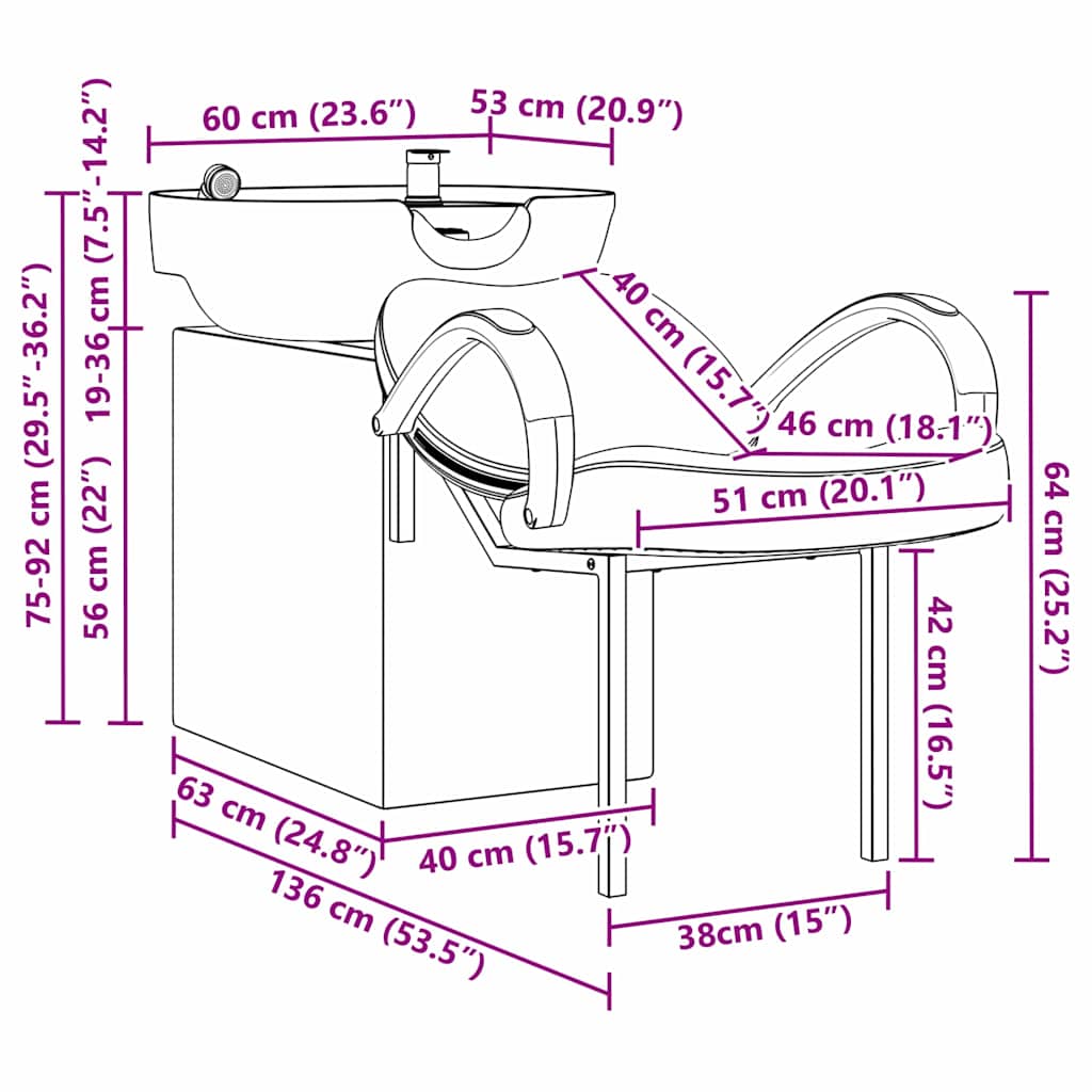 vidaXL Καρέκλα Σαμπουάν Μαύρο 136 x 60 x 92 εκ. Πλαστικό