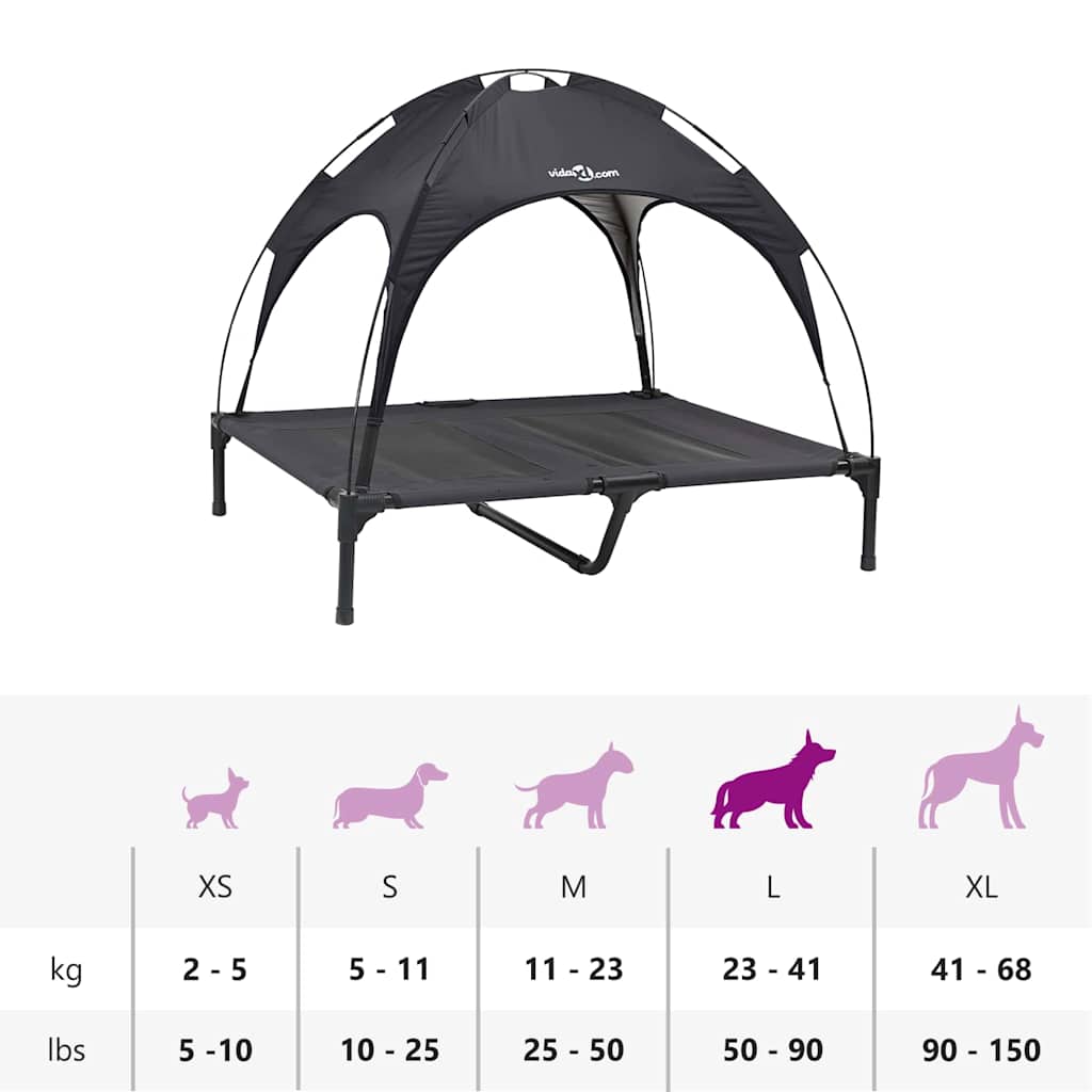 vidaXL Υπερυψωμένο Κρεβάτι Σκύλου με Αφαιρούμενη Οροφή Μαύρος Λ Μέταλλο