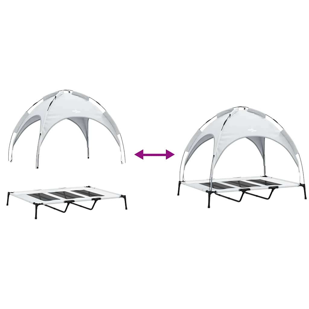 vidaXL Υπερυψωμένο κρεβάτι σκύλου με αφαιρούμενη οροφή Ασημί γκρι XL Ατσάλι