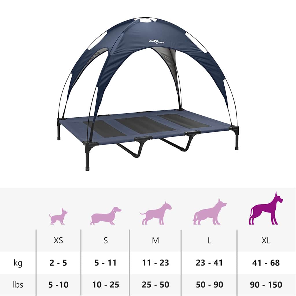 vidaXL Υπερυψωμένο Κρεβάτι Σκύλου με Αφαιρούμενη Οροφή Ναυτικό Μπλε XL Χάλυβας