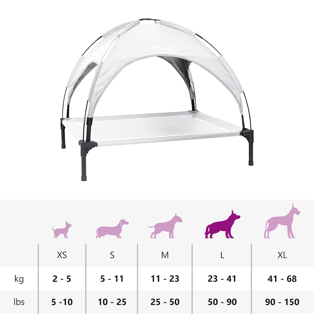 vidaXL Υπερυψωμένο Κρεβάτι Σκύλου με Αφαιρούμενη Οροφή Ασημί Γκρι L Χάλυβας