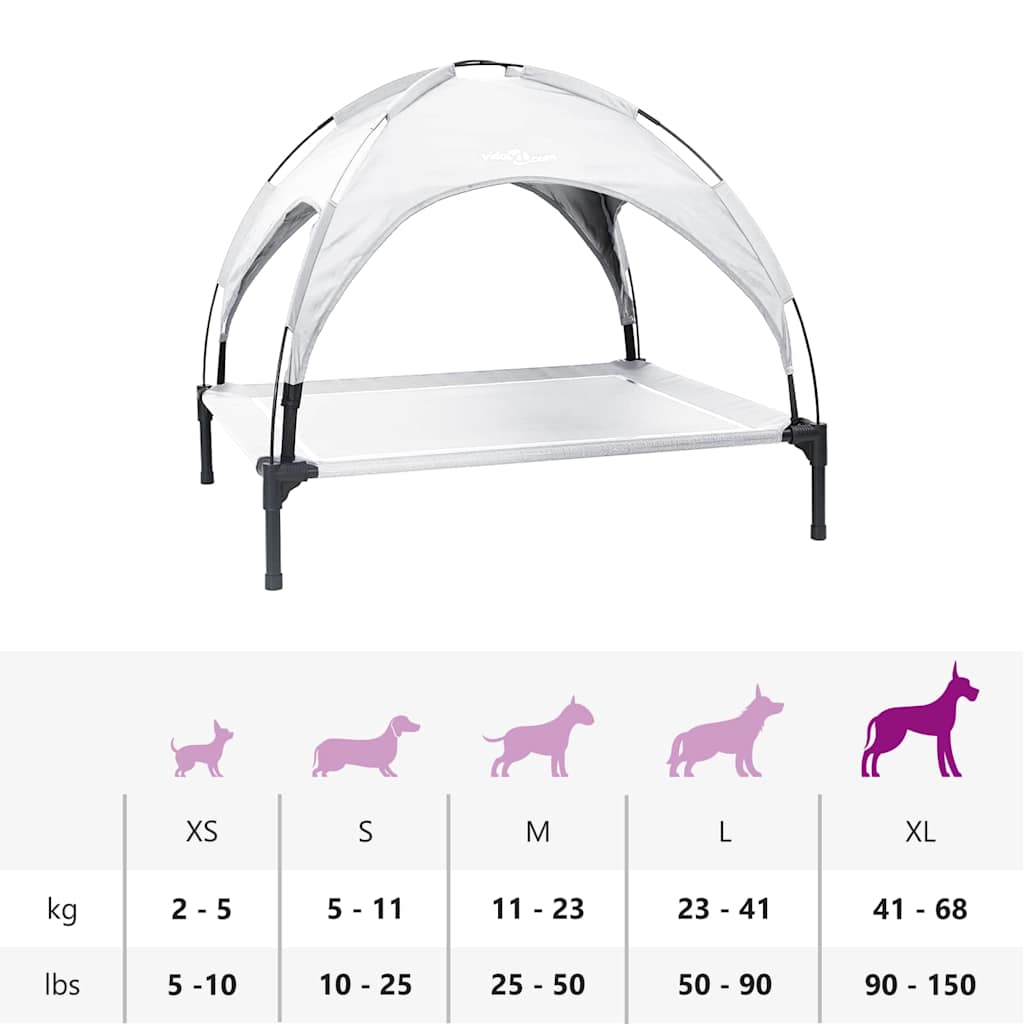 vidaXL Ανασηκωμένο Κρεβάτι Σκύλου με Αφαιρούμενη Σκεπή Ασημί Γκρι XL Χάλυβας