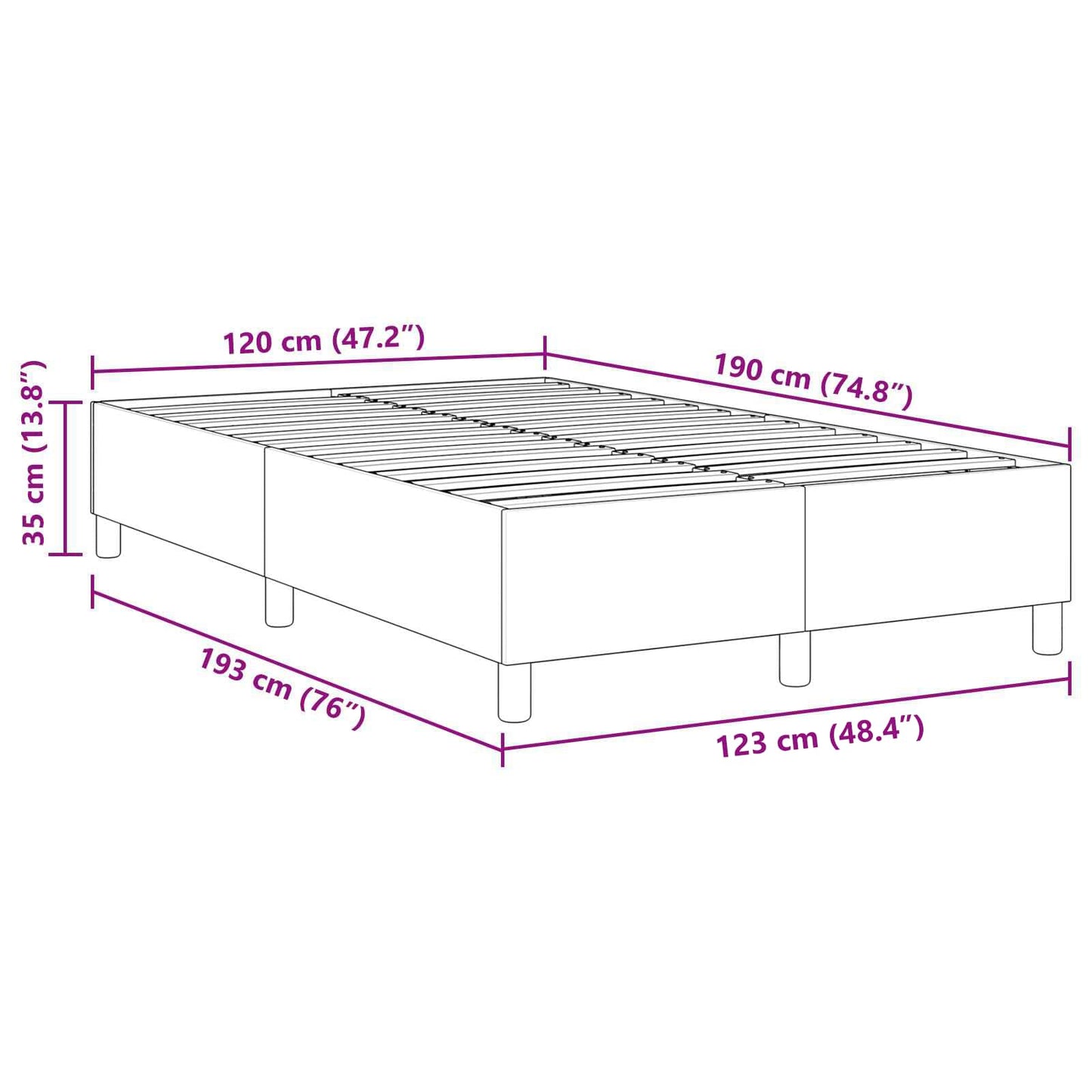 vidaXL Κρεβάτι πλατφόρμα Ανοιχτό γκρι 120 x 190 cm