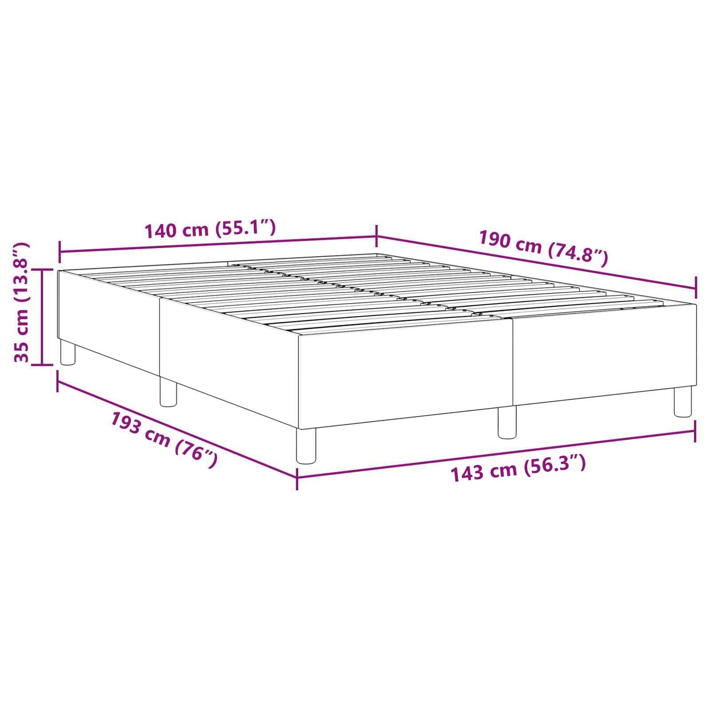 vidaXL Κρεβάτι πλατφόρμα Ανοιχτό γκρι 140 x 190 cm