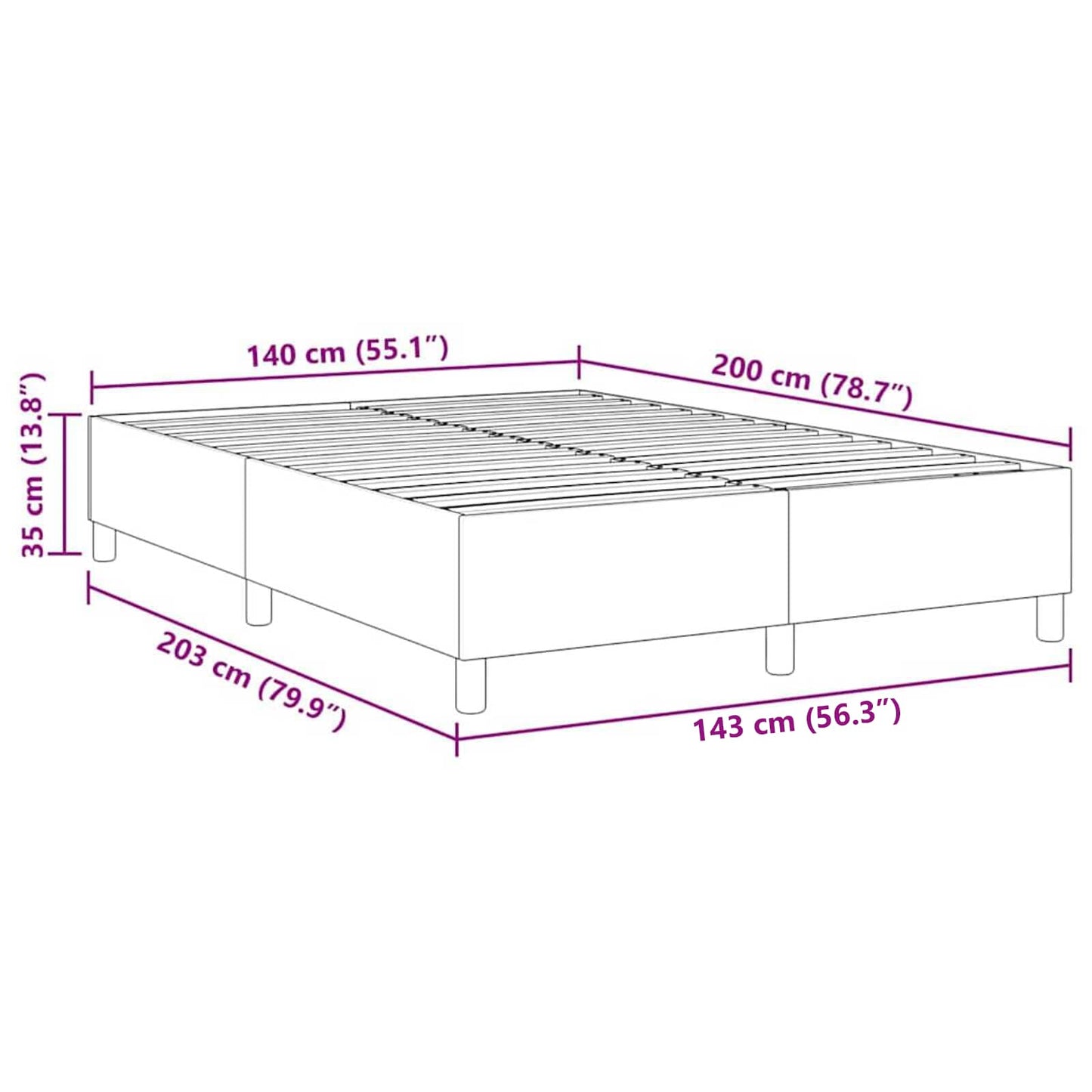 vidaXL Κρεβάτι πλατφόρμα Μπλε 140 x 200 cm Υφασμάτινο Κορντουρά