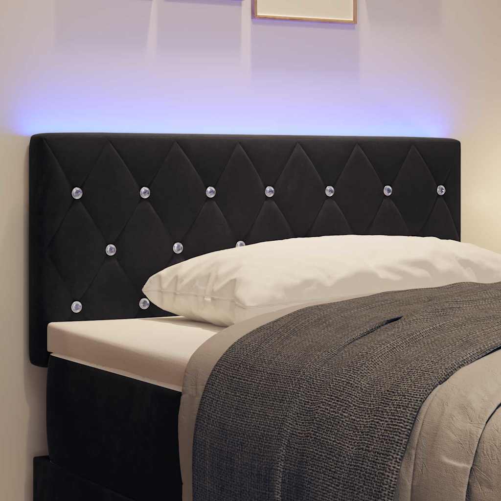 vidaXL LED Κεφαλάρι με Κρυστάλλινα Κουμπιά, Μαύρο, 90 εκ, Βελούδο