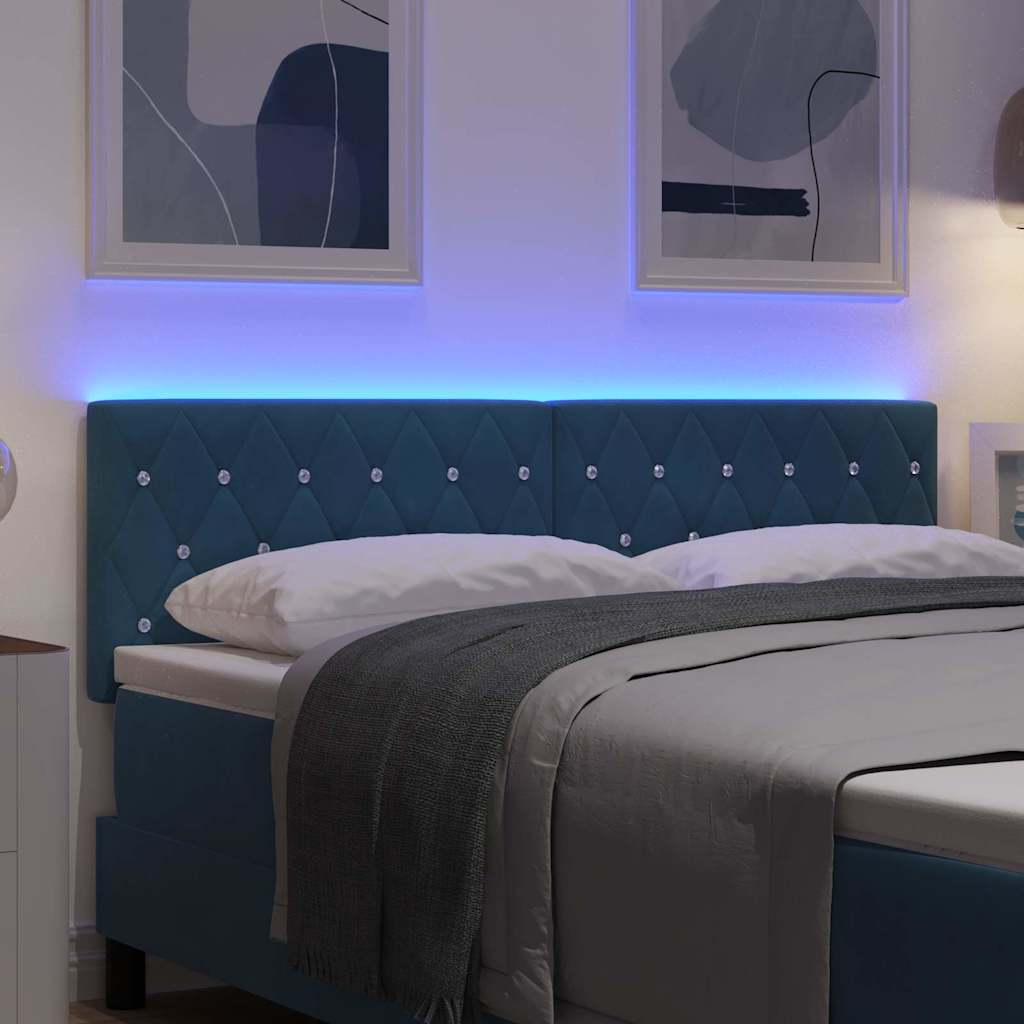 vidaXL LED Κεφαλάρι με Κρύσταλλο Κουμπωτό Σκούρο Μπλε, 72 cm, Βελούδο