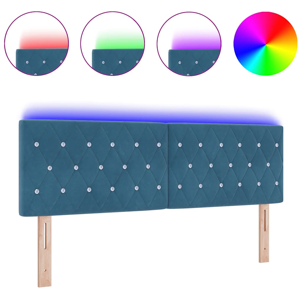 vidaXL LED Κεφαλάρι με Κρύσταλλο Κουμπωτό Σκούρο Μπλε, 72 cm, Βελούδο