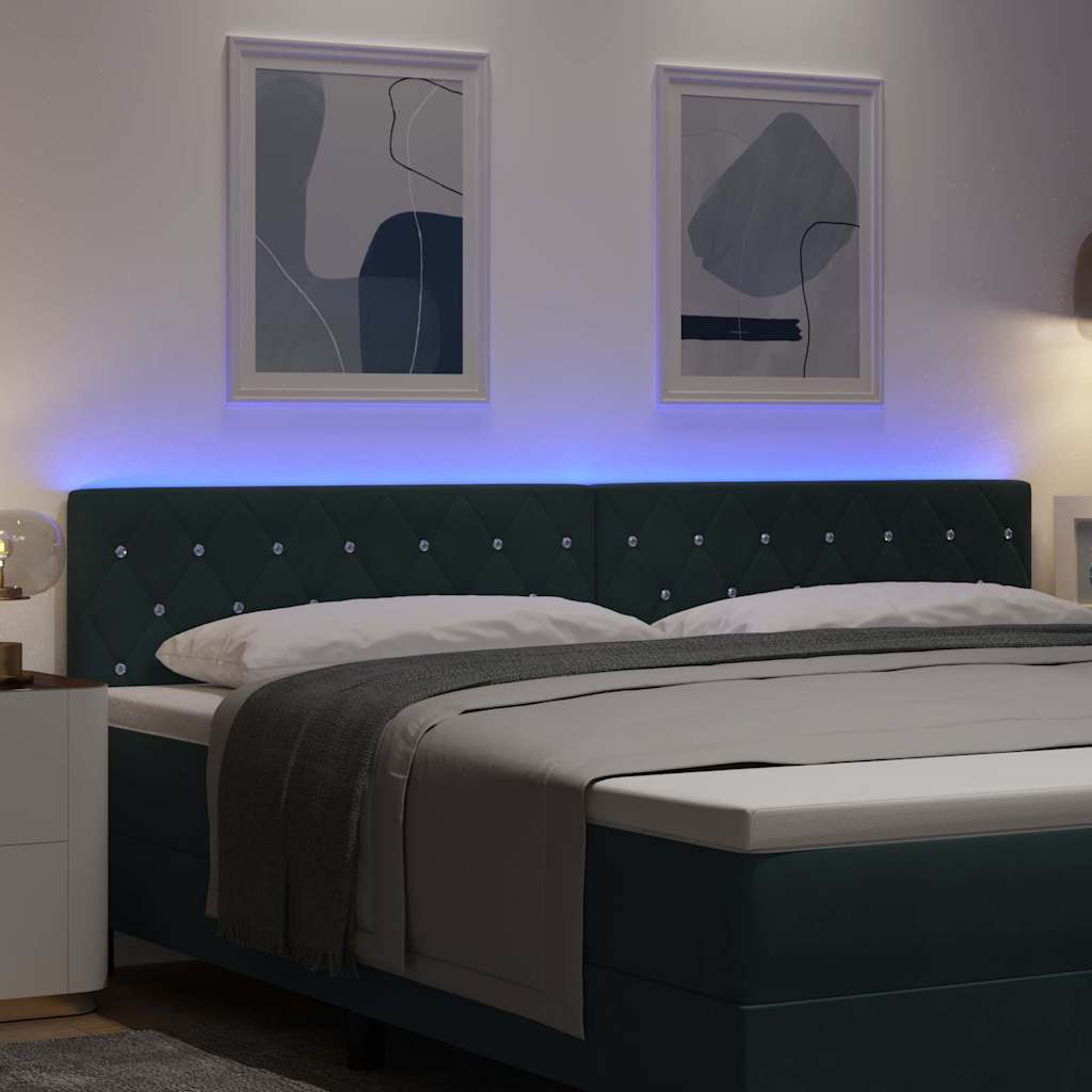 vidaXL LED Κεφαλάρι με Κρύσταλλα και Καπιτονάρισμα Σκούρο Πράσινο 100 εκ. Βελούδο