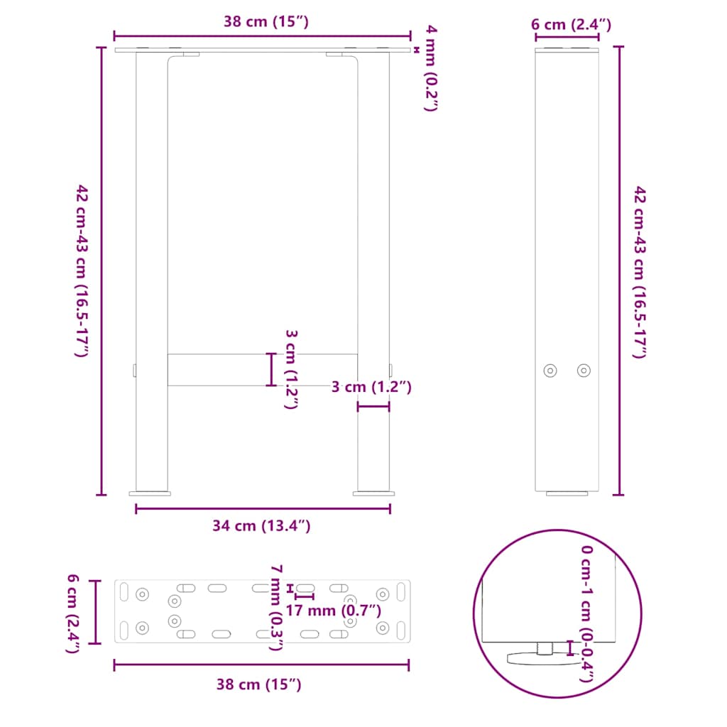 vidaXL Πόδια Τραπεζιού Σαλονιού 2 τεμ. Ανθρακί 38x(42-43) εκ. Ατσάλι