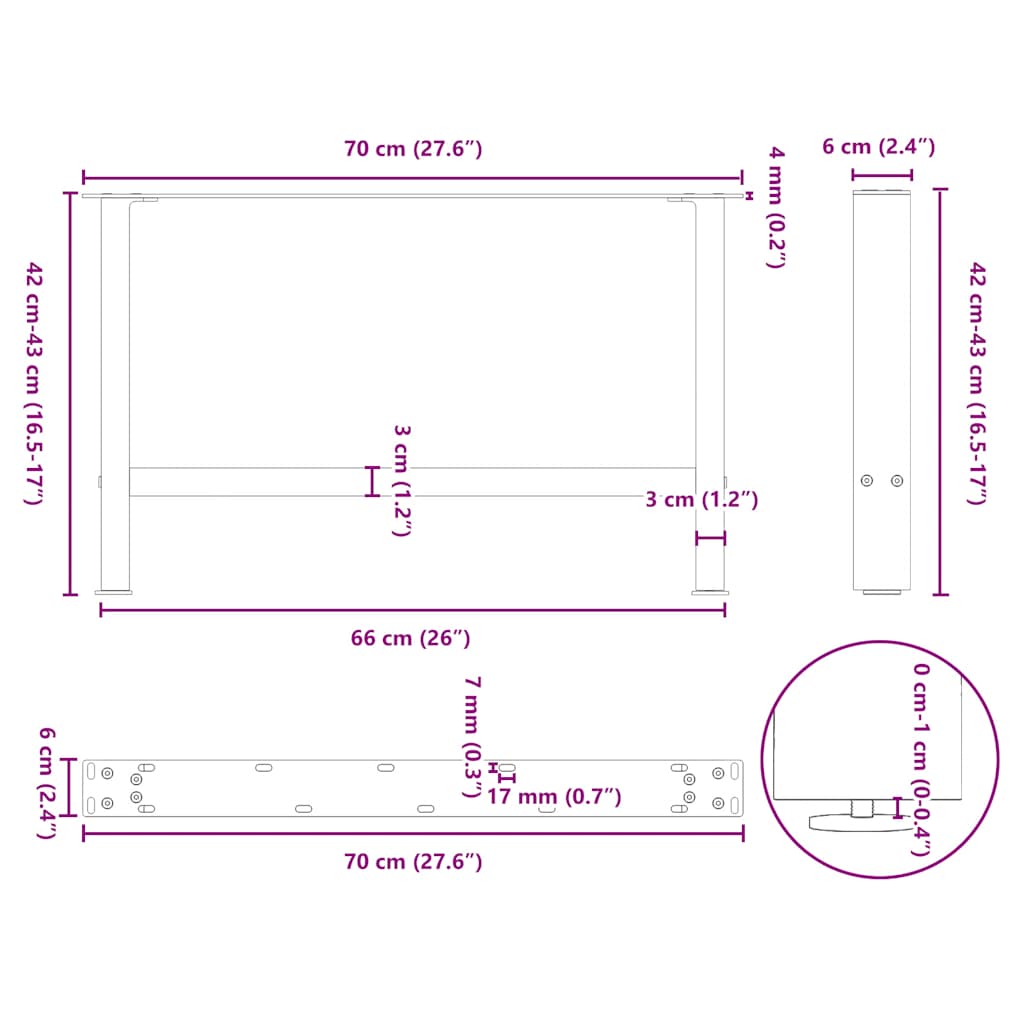vidaXL Πόδια Τραπεζιού Σαλονιού 2 τεμ. Ανθρακί 70x(42-43) εκ. Ατσάλι