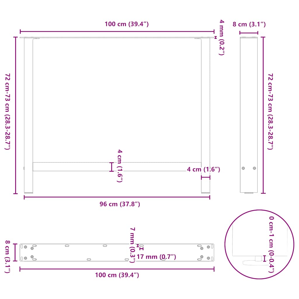 vidaXL Πόδια Τραπεζαρίας 2 τεμ. Μαύρα 100x(72-73) εκ. Ατσάλι