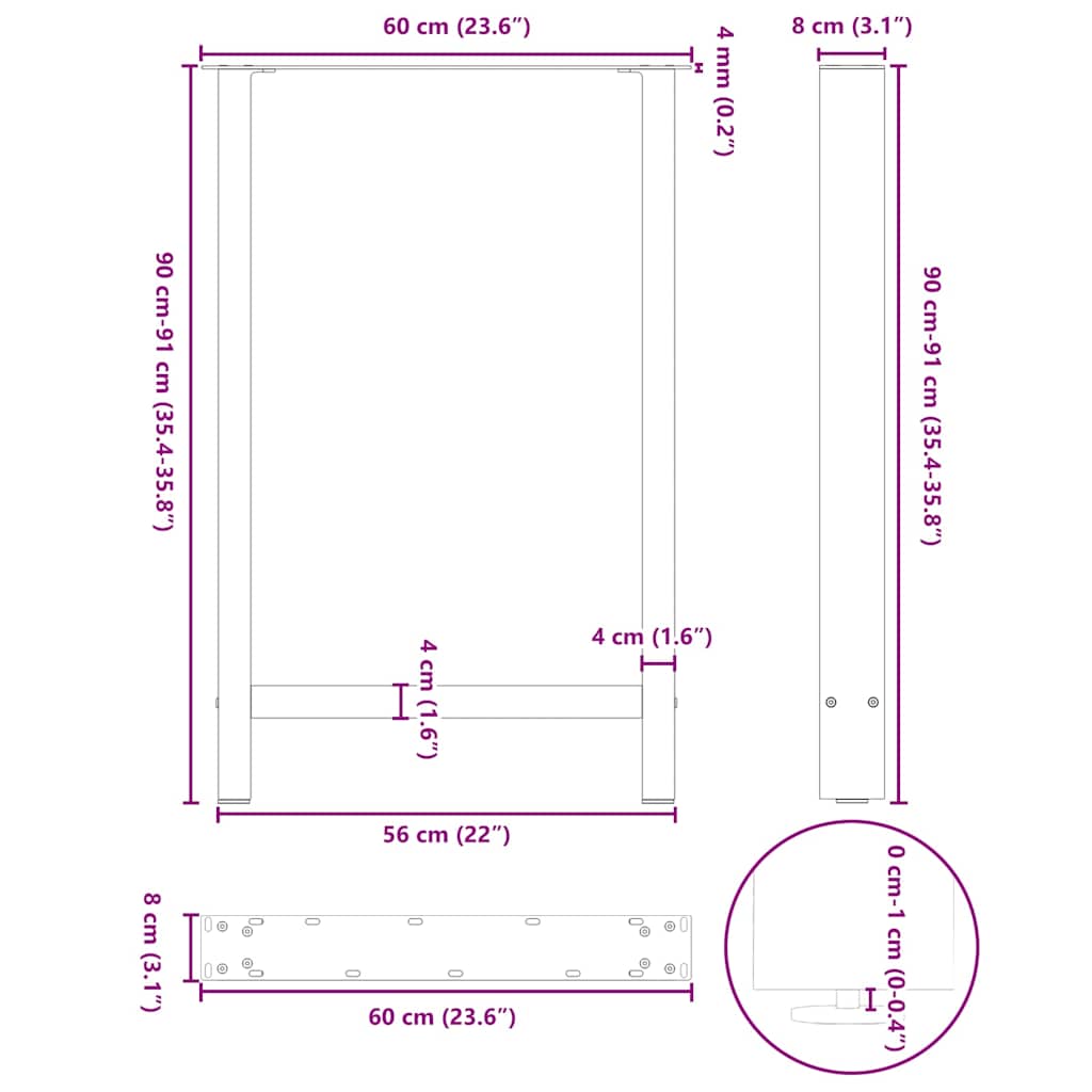 vidaXL Πόδια Τραπεζιού Μπαρ 2 τεμ. Ανθρακί 60x(90-91) εκ. Ατσάλι