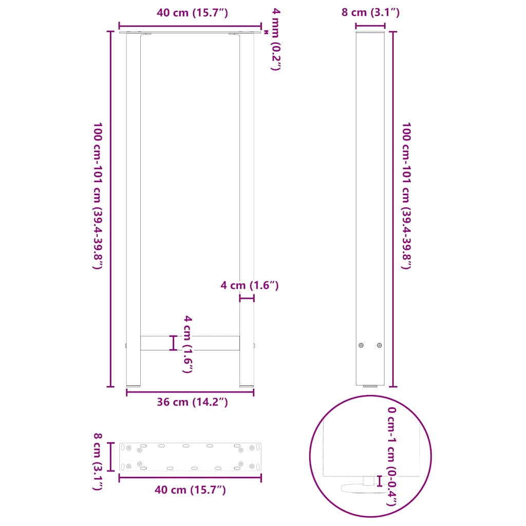 vidaXL Πόδια Τραπεζιού Μπαρ 2 τεμ. Λευκά 40x (100-101) εκ. Ατσάλι