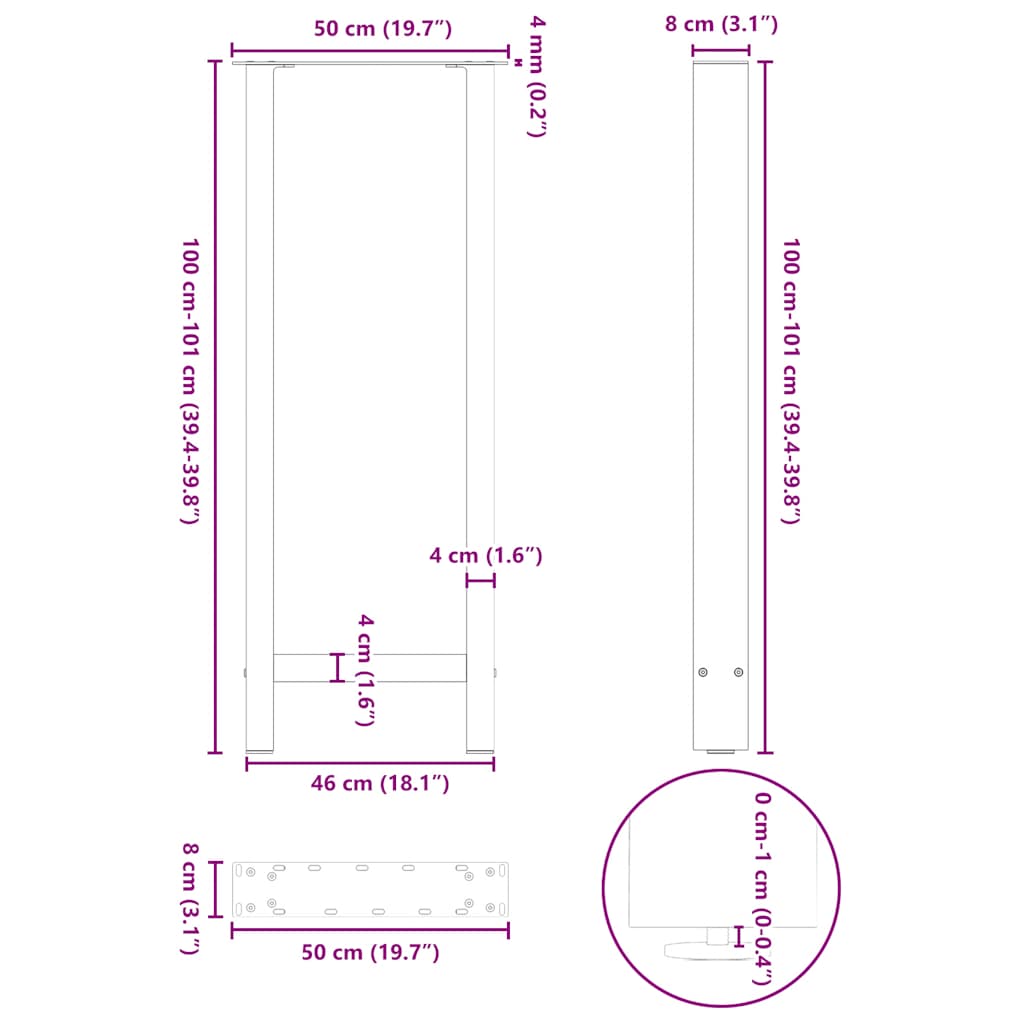 vidaXL Πόδια Τραπεζιού Μπαρ 2 τεμ. Λευκά 50x(100-101) εκ. Ατσάλι