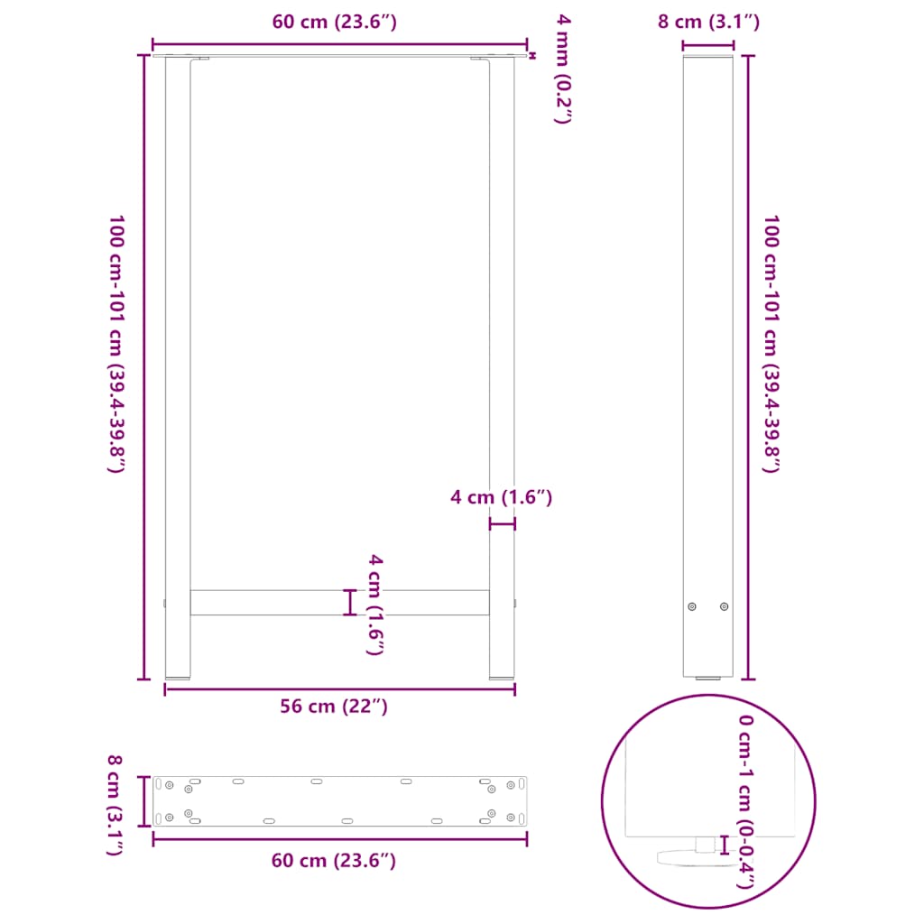 vidaXL Πόδια Τραπεζιού Μπαρ 2 τεμ. Λευκά 60x(100-101) εκ. Ατσάλι