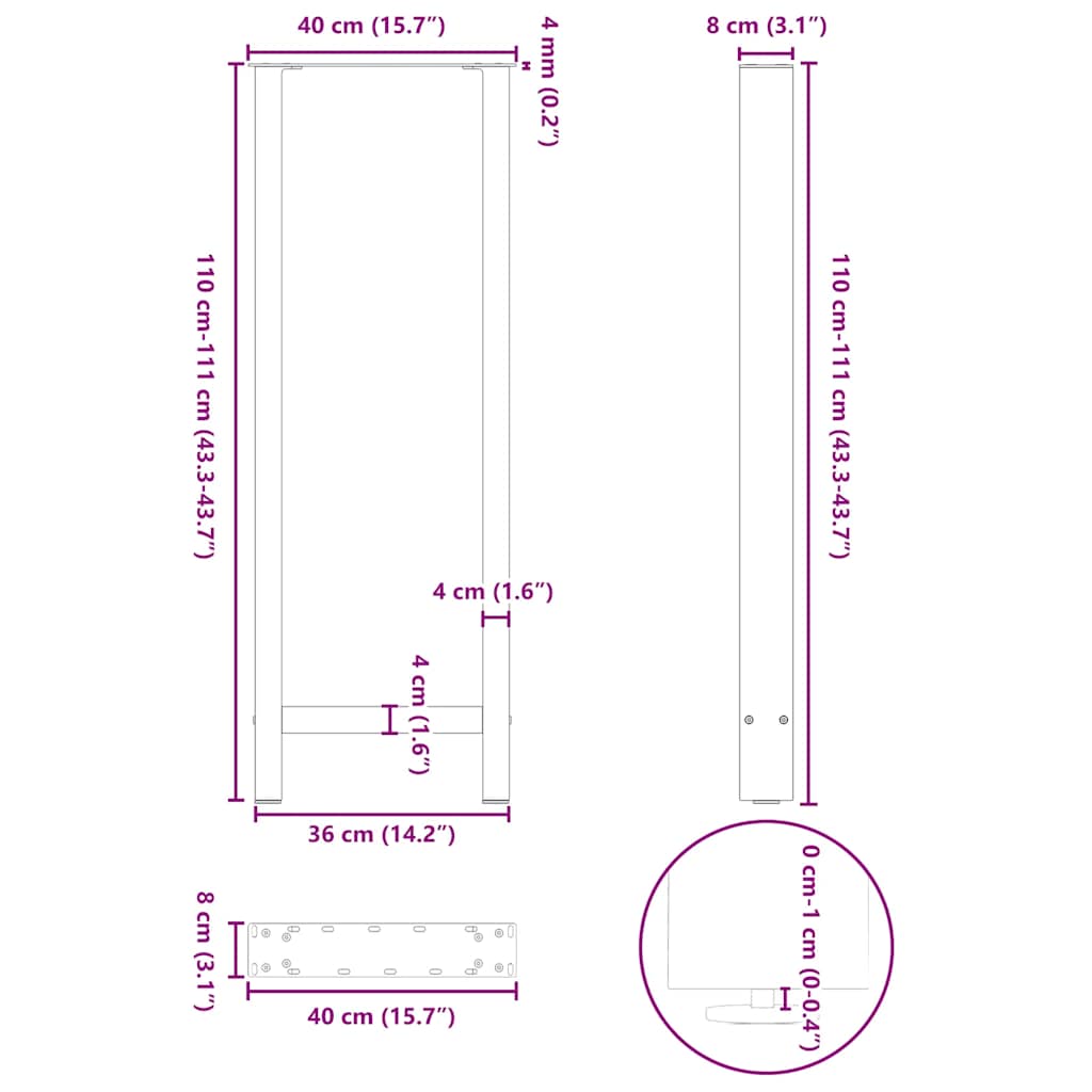vidaXL Πόδια Τραπεζιού Μπαρ 2 τεμ. Λευκά 40x (110-111) εκ. Ατσάλι