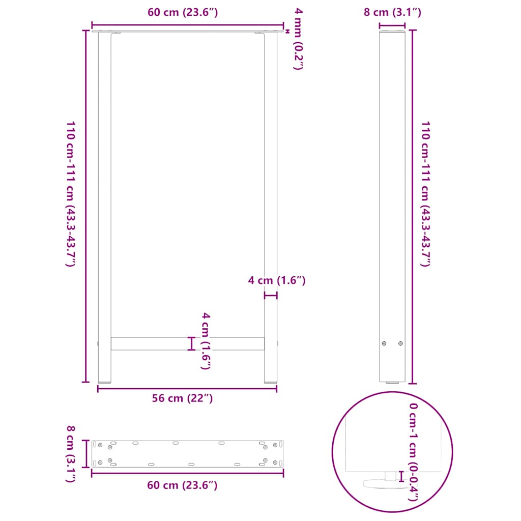 vidaXL Πόδια Τραπεζιού Μπαρ 2 τεμ. Λευκά 60x (110-111) εκ. Ατσάλι