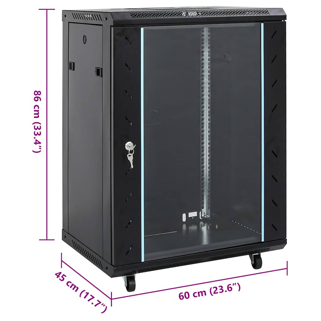 vidaXL Καμπίνα Δικτύου 15U 19" IP20 Μαύρη 60x45x86 εκ.