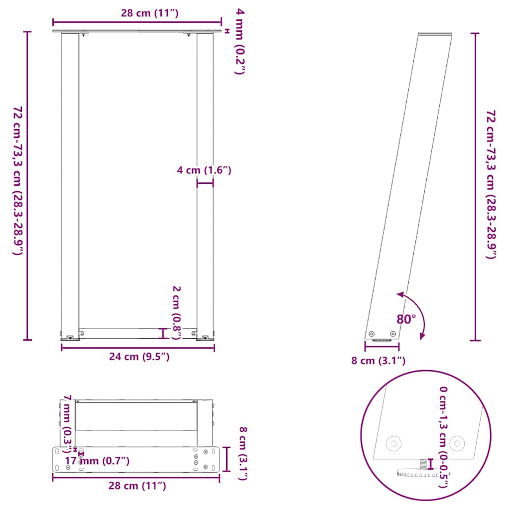 vidaXL Πόδια Κονσόλας 2 τεμ. σε σχήμα U, Ανθρακί 28x(72-73) εκ. από Ατσάλι