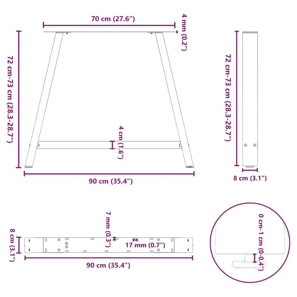 vidaXL Πόδια Τραπεζαρίας Σχήματος Α 2 τεμ. 90x(72-73) εκ. Ατσάλι