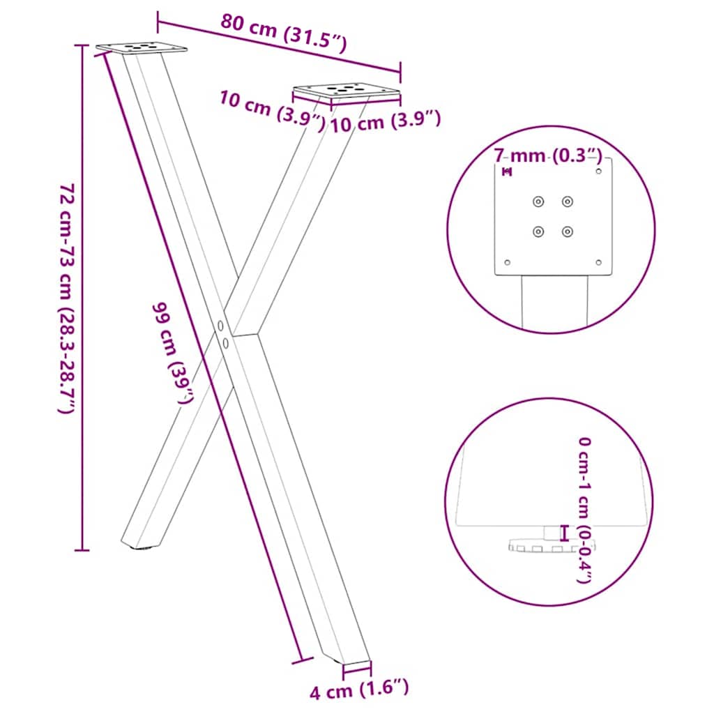vidaXL Πόδια Τραπεζαρίας σε Σχήμα Χ, 2 τεμ. Λευκά 80x(72-73) εκ. Ατσάλι