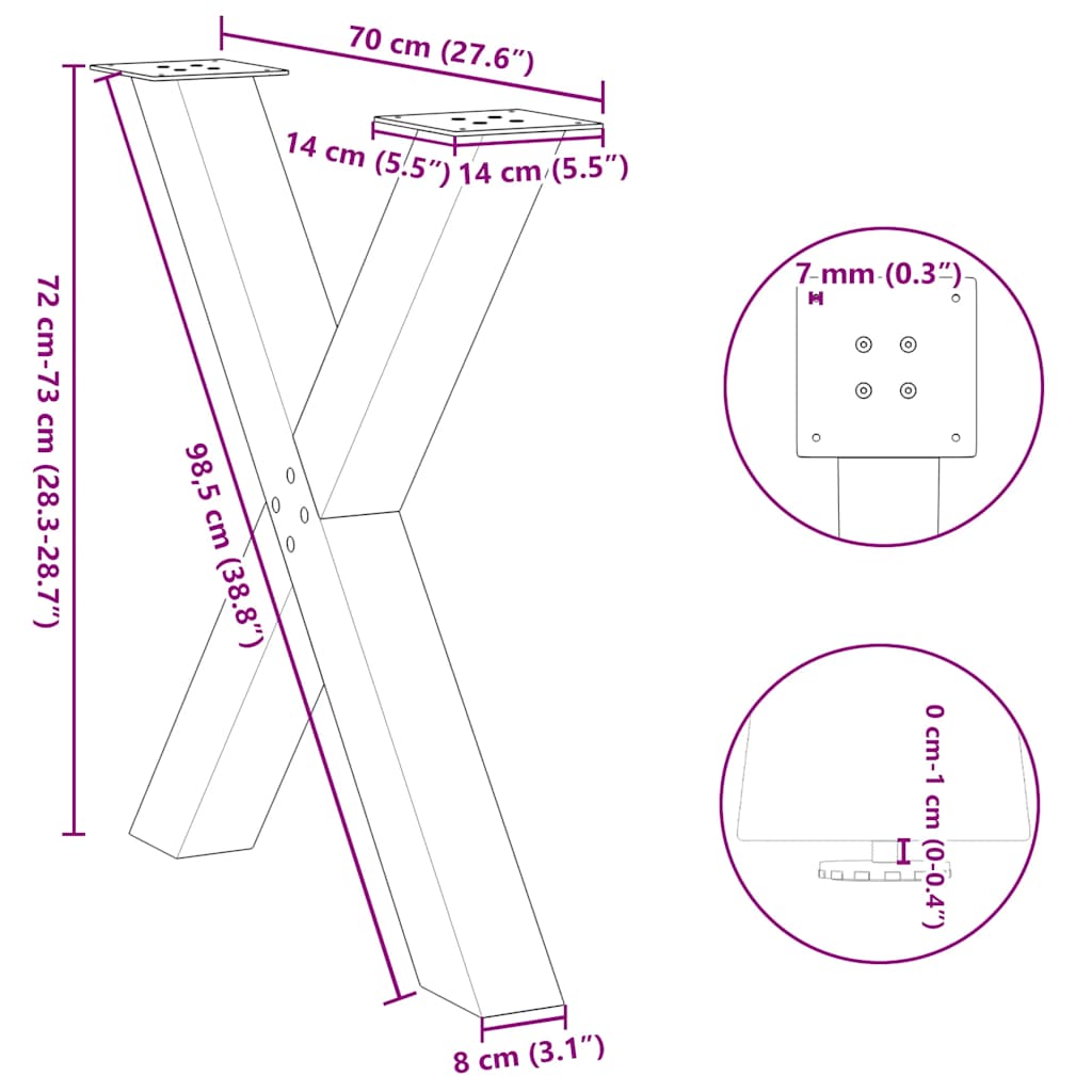 vidaXL Πόδια Τραπεζαρίας σε Σχήμα Χ, 2 τεμ. Λευκά 70x(72-73) εκ. Ατσάλι