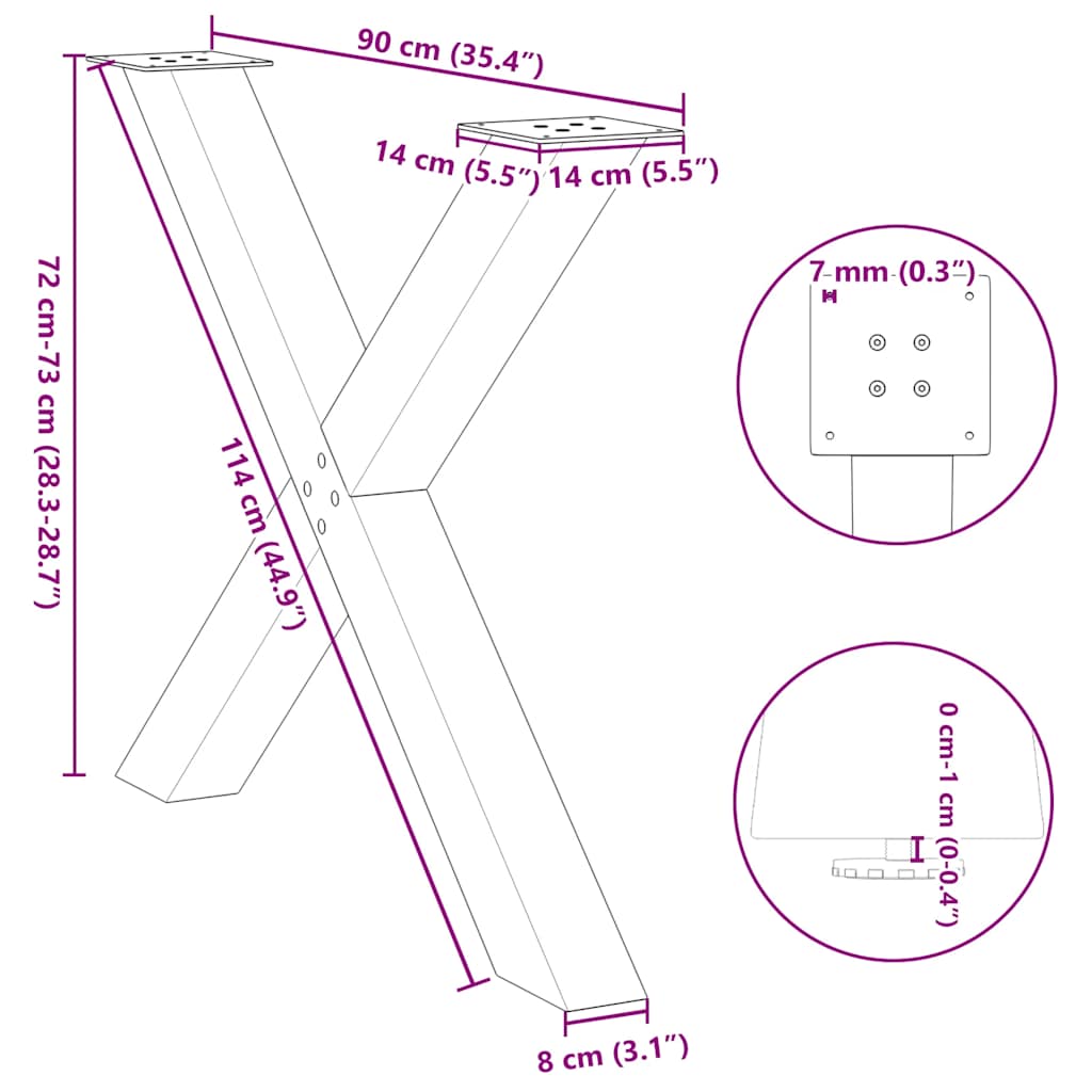 vidaXL Πόδια Τραπεζαρίας σε Σχήμα Χ 3 τεμ. Μαύρο 90x(72-73) εκ. Ατσάλι