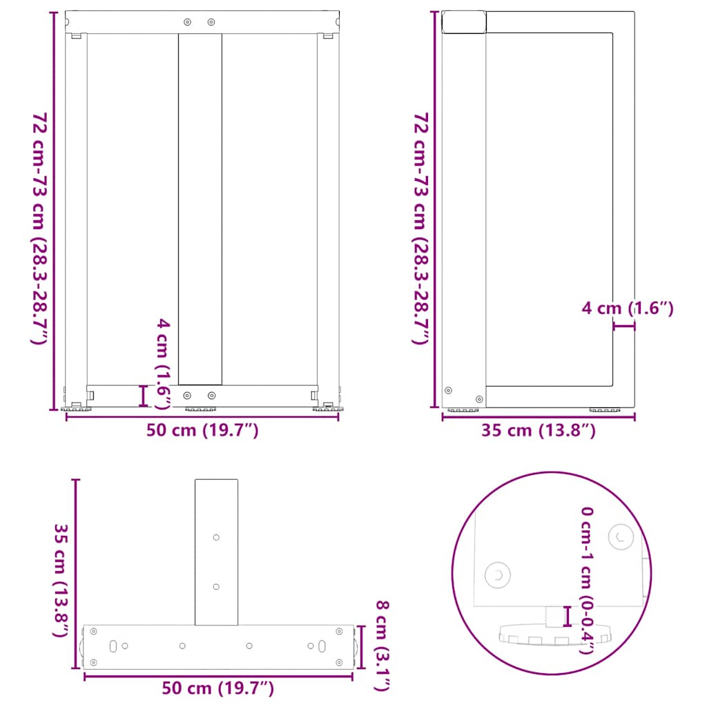 vidaXL Πόδια Τραπεζαρίας σε Σχήμα Τ, 2 τεμ. Λευκά 50x35x(72-73) εκ. Ατσάλι