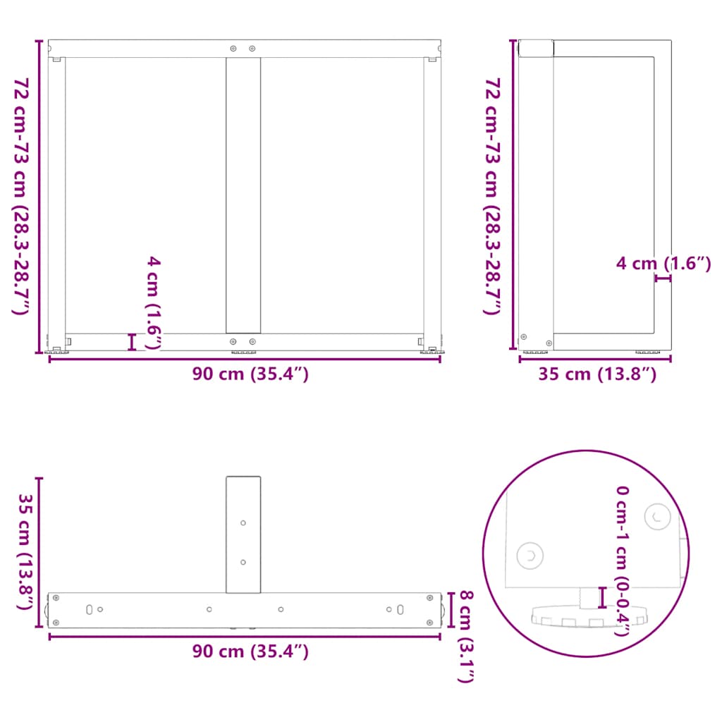 vidaXL Πόδια Τραπεζαρίας σε Σχήμα Τ, 2 τεμ. Μαύρο 90x35x(72-73) εκ. Ατσάλι