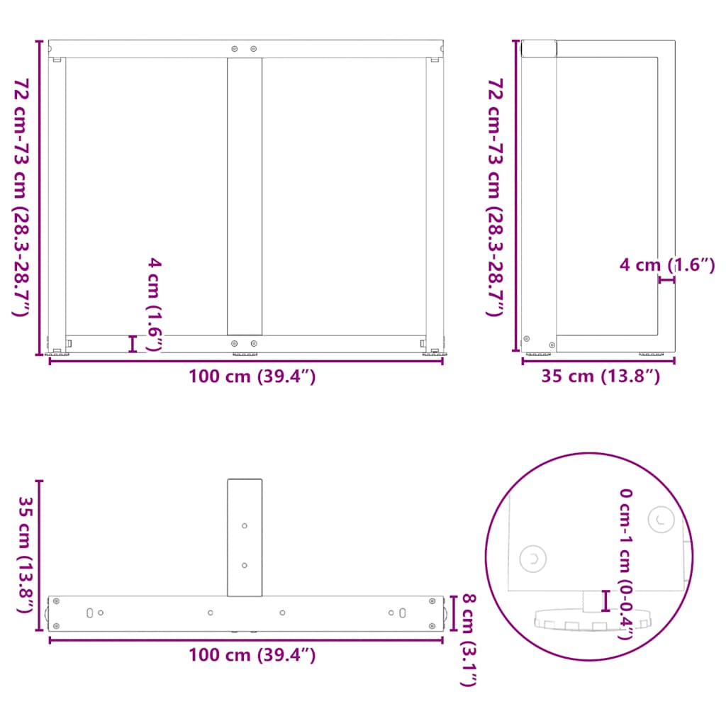 vidaXL Πόδια Τραπεζαρίας σε Σχήμα Τ, 2 τεμ. Λευκά 100x35x(72-73) εκ. Ατσάλι